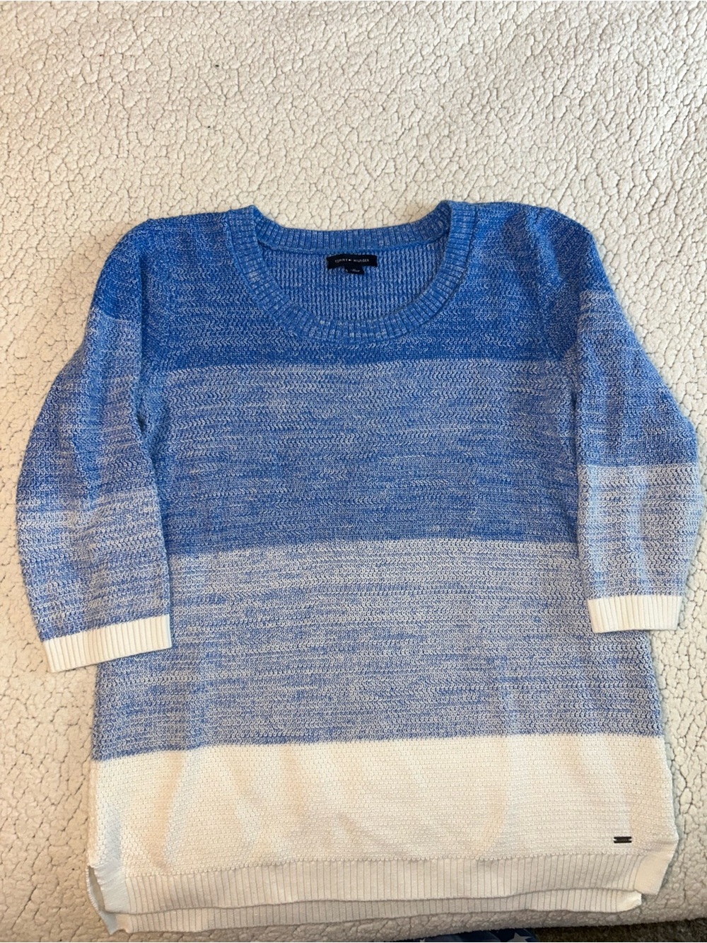 Tommy Hilfiger Blue and White Ombre Scoop Neck Sweater